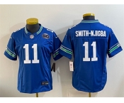 Youth Seattle Seahawks #11 Jaxon Smith-Njigba Royal 2025 F.U.S.E 50th Anniversary Patch Throwback Vapor Limited Stitched Football Jersey
