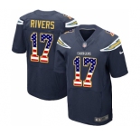 Men's Los Angeles Chargers #17 Philip Rivers Elite Navy Blue Home USA Flag Fashion Football Jersey