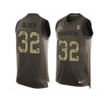 Men Nike Los Angeles Chargers #32 Branden Oliver Limited Green Salute to Service Tank Top NFL Jersey