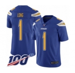 Men's Los Angeles Chargers #1 Ty Long Limited Electric Blue Rush Vapor Untouchable 100th Season Football Jersey