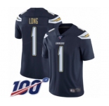 Men's Los Angeles Chargers #1 Ty Long Navy Blue Team Color Vapor Untouchable Limited Player 100th Season Football Jersey