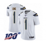 Men's Los Angeles Chargers #1 Ty Long White Vapor Untouchable Limited Player 100th Season Football Jersey