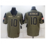 Men's Los Angeles Chargers #10 Justin Herbert Nike Olive 2021 Salute To Service Limited Player Jersey