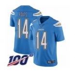 Men's Los Angeles Chargers #14 Dan Fouts Electric Blue Alternate Vapor Untouchable Limited Player 100th Season Football Jersey