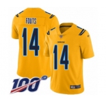 Men's Los Angeles Chargers #14 Dan Fouts Limited Gold Inverted Legend 100th Season Football Jersey
