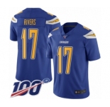 Men's Los Angeles Chargers #17 Philip Rivers Limited Electric Blue Rush Vapor Untouchable 100th Season Football Jersey