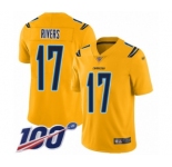 Men's Los Angeles Chargers #17 Philip Rivers Limited Gold Inverted Legend 100th Season Football Jersey