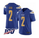 Men's Los Angeles Chargers #2 Easton Stick Limited Electric Blue Rush Vapor Untouchable 100th Season Football Jersey