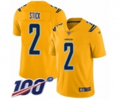 Men's Los Angeles Chargers #2 Easton Stick Limited Gold Inverted Legend 100th Season Football Jersey