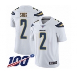 Men's Los Angeles Chargers #2 Easton Stick White Vapor Untouchable Limited Player 100th Season Football Jersey