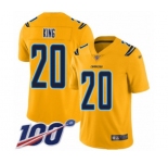 Men's Los Angeles Chargers #20 Desmond King Limited Gold Inverted Legend 100th Season Football Jersey