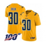 Men's Los Angeles Chargers #30 Austin Ekeler Limited Gold Inverted Legend 100th Season Football Jersey