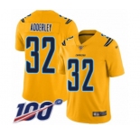 Men's Los Angeles Chargers #32 Nasir Adderley Limited Gold Inverted Legend 100th Season Football Jersey