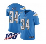Men's Los Angeles Chargers #34 Derek Watt Electric Blue Alternate Vapor Untouchable Limited Player 100th Season Football Jersey
