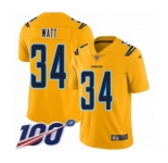 Men's Los Angeles Chargers #34 Derek Watt Limited Gold Inverted Legend 100th Season Football Jersey
