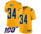 Men's Los Angeles Chargers #34 Derek Watt Limited Gold Inverted Legend 100th Season Football Jersey