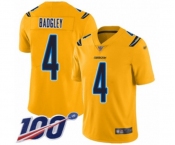 Men's Los Angeles Chargers #4 Michael Badgley Limited Gold Inverted Legend 100th Season Football Jersey