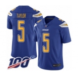 Men's Los Angeles Chargers #5 Tyrod Taylor Limited Electric Blue Rush Vapor Untouchable 100th Season Football Jersey