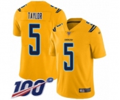 Men's Los Angeles Chargers #5 Tyrod Taylor Limited Gold Inverted Legend 100th Season Football Jersey