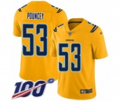 Men's Los Angeles Chargers #53 Mike Pouncey Limited Gold Inverted Legend 100th Season Football Jersey