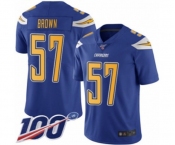 Men's Los Angeles Chargers #57 Jatavis Brown Limited Electric Blue Rush Vapor Untouchable 100th Season Football Jersey