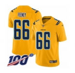 Men's Los Angeles Chargers #66 Dan Feeney Limited Gold Inverted Legend 100th Season Football Jersey