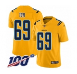 Men's Los Angeles Chargers #69 Sam Tevi Limited Gold Inverted Legend 100th Season Football Jersey