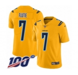 Men's Los Angeles Chargers #7 Doug Flutie Limited Gold Inverted Legend 100th Season Football Jersey