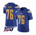 Men's Los Angeles Chargers #76 Russell Okung Limited Electric Blue Rush Vapor Untouchable 100th Season Football Jersey