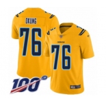Men's Los Angeles Chargers #76 Russell Okung Limited Gold Inverted Legend 100th Season Football Jersey