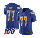 Men's Los Angeles Chargers #77 Forrest Lamp Limited Electric Blue Rush Vapor Untouchable 100th Season Football Jersey
