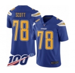Men's Los Angeles Chargers #78 Trent Scott Limited Electric Blue Rush Vapor Untouchable 100th Season Football Jersey
