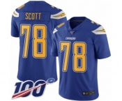 Men's Los Angeles Chargers #78 Trent Scott Limited Electric Blue Rush Vapor Untouchable 100th Season Football Jersey