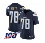 Men's Los Angeles Chargers #78 Trent Scott Navy Blue Team Color Vapor Untouchable Limited Player 100th Season Football Jersey