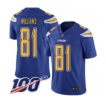 Men's Los Angeles Chargers #81 Mike Williams Limited Electric Blue Rush Vapor Untouchable 100th Season Football Jersey