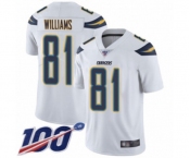 Men's Los Angeles Chargers #81 Mike Williams White Vapor Untouchable Limited Player 100th Season Football Jersey