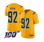 Men's Los Angeles Chargers #92 Brandon Mebane Limited Gold Inverted Legend 100th Season Football Jersey