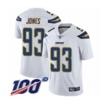 Men's Los Angeles Chargers #93 Justin Jones White Vapor Untouchable Limited Player 100th Season Football Jersey