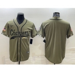 Men's Los Angeles Chargers Blank Olive Salute to Service Cool Base Stitched Baseball Jersey