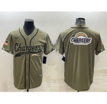 Men's Los Angeles Chargers Olive Salute to Service Team Big Logo Cool Base Stitched Baseball Jersey