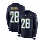 Men's Nike Los Angeles Chargers #28 Melvin Gordon Limited Navy Blue Therma Long Sleeve NFL Jersey