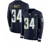 Men's Nike Los Angeles Chargers #34 Derek Watt Limited Navy Blue Therma Long Sleeve NFL Jersey