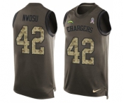 Men's Nike Los Angeles Chargers #42 Uchenna Nwosu Limited Green Salute to Service Tank Top NFL Jersey