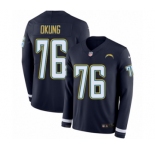 Men's Nike Los Angeles Chargers #76 Russell Okung Limited Navy Blue Therma Long Sleeve NFL Jersey