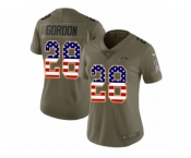 Women Nike Los Angeles Chargers #28 Melvin Gordon Limited Olive USA Flag 2017 Salute to Service NFL Jersey