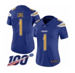 Women's Los Angeles Chargers #1 Ty Long Limited Electric Blue Rush Vapor Untouchable 100th Season Football Jersey