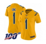 Women's Los Angeles Chargers #1 Ty Long Limited Gold Inverted Legend 100th Season Football Jersey