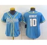 Women's Los Angeles Chargers #10 Justin Herbert Blue With Patch Cool Base Stitched Baseball Jersey