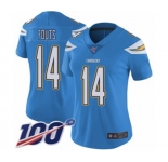 Women's Los Angeles Chargers #14 Dan Fouts Electric Blue Alternate Vapor Untouchable Limited Player 100th Season Football Jersey