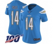 Women's Los Angeles Chargers #14 Dan Fouts Electric Blue Alternate Vapor Untouchable Limited Player 100th Season Football Jersey